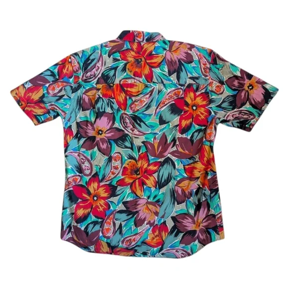 Vtg Lands End Tropical Floral Paisley Short Sleeve Button Down Shirt Womens 8 - Picture 2 of 6